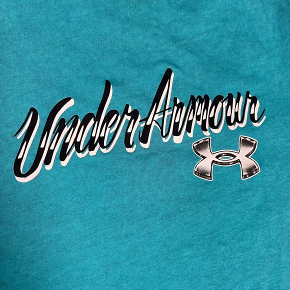 Under Armour Mens XL Turquoise Blue Graphic Basketball Palm Tree T-Shirt Loose - Picture 2 of 8